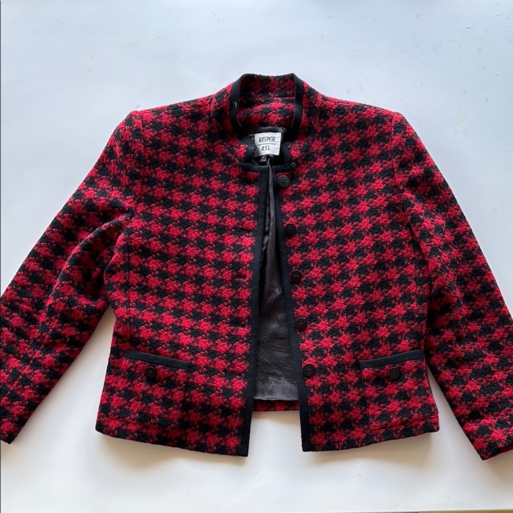 Kasper Red and Black Houndstooth Blazer